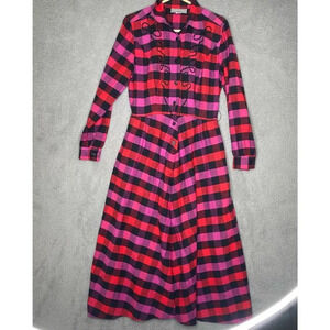 Vintage Carol Anderson 80s button up long sleeve plaid maxi dress embroidered 10